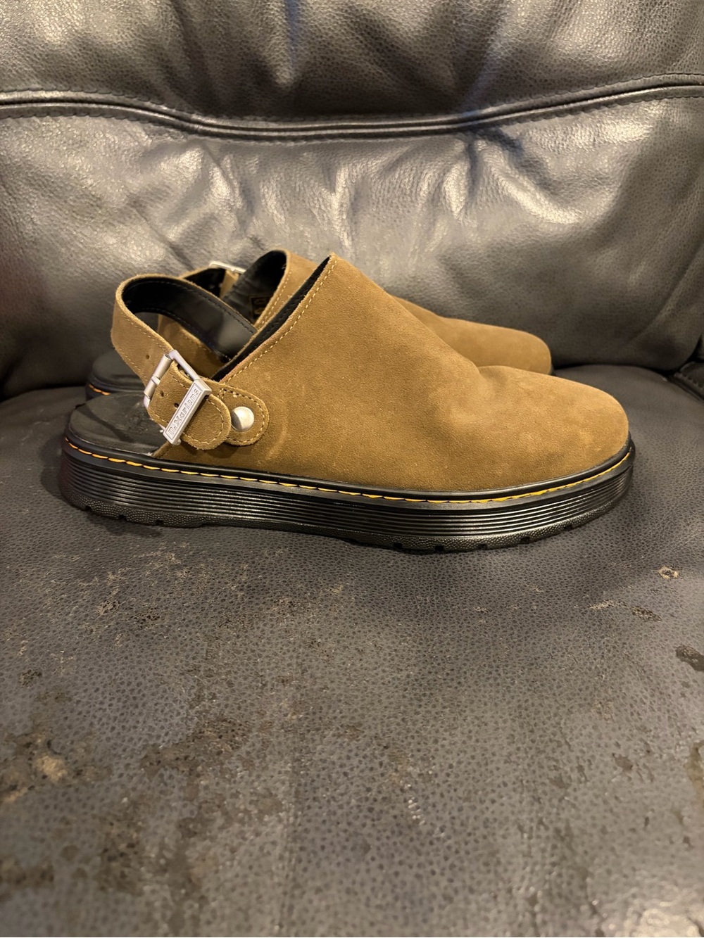 Dr. Martens Brookline Mule Men’s Olive Green/Brown Suede Slingback Loafers